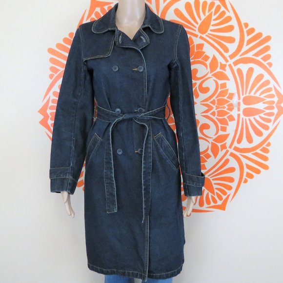 BCBGMaxAzria Jackets & Blazers - BCBG Dark Denim Belted Trench Coat S